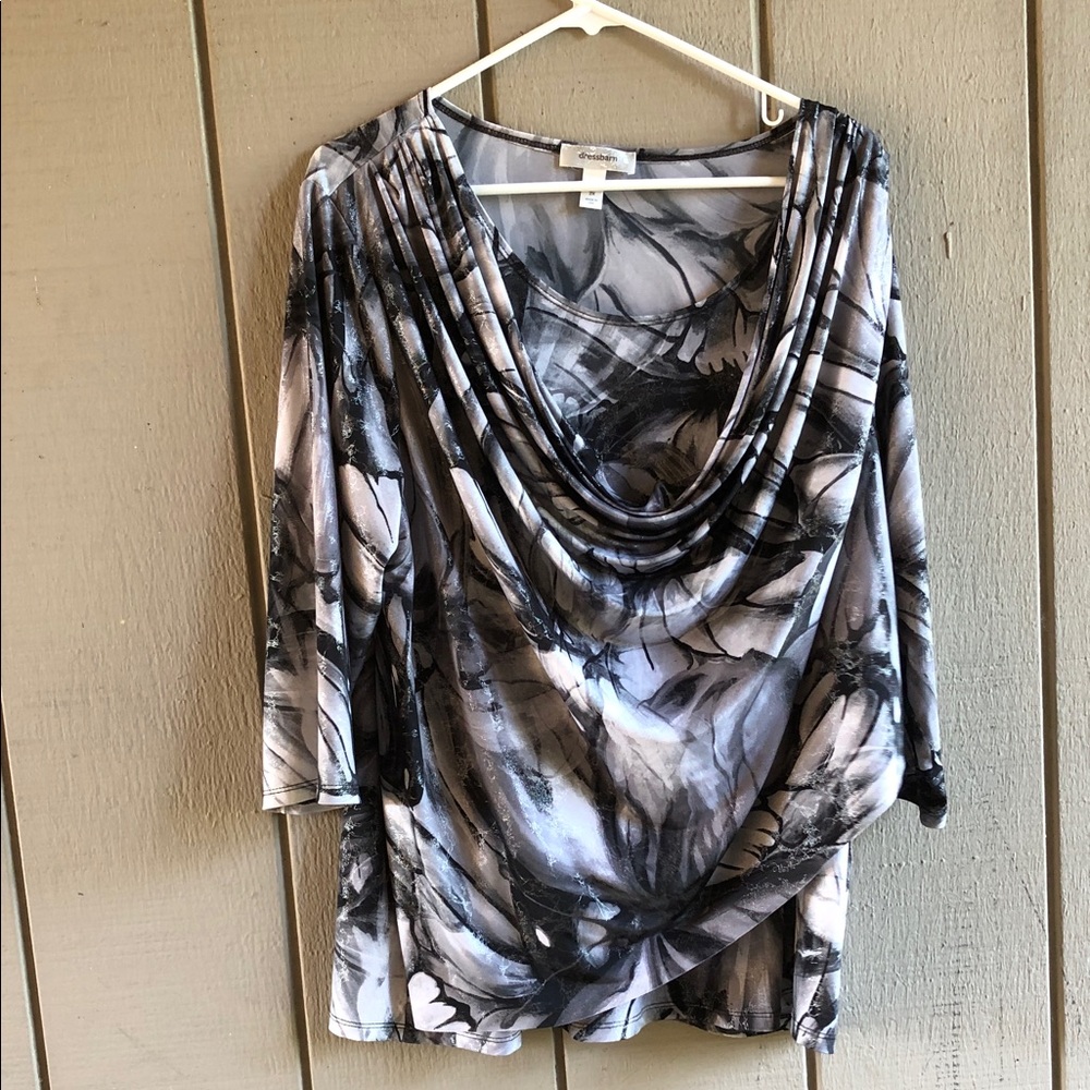 Dress Barn Black & Gray Abstract Draped Cowl Neck Top